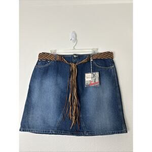 VTG NWT SQUEEZE STEPHEN HARDY Womens Denim Skirt Size 20 Plus Mini Belted Cotton